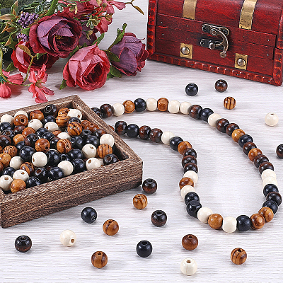 400Pcs 4 Styles Natural Wood Beads WOOD-GF0002-15B-1