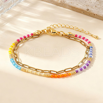 Glass Rainbow Beaded Double Layer Women's Bracelets MZ0541-1