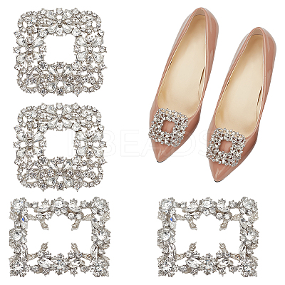 4Pcs 2 Styles Square/Rectangle Alloy Rhinestone Detachable Shoe Buckle Clips AJEW-WR0002-31P-1