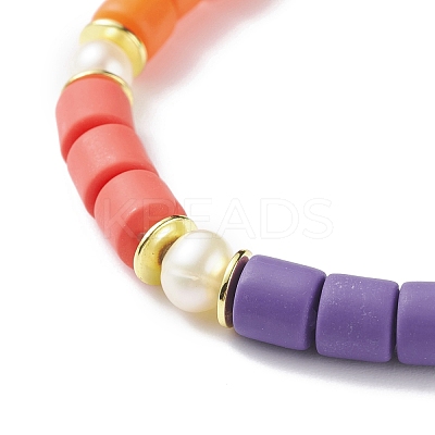Handmade Polymer Clay Column Beads Stretch Bracelet BJEW-JB07264-1