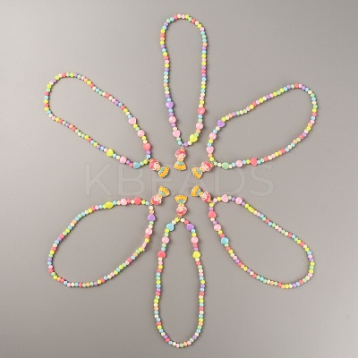 Plastic Girl Pendant Necklace with Heart Beaded for Kids NJEW-TAC0009-03-1