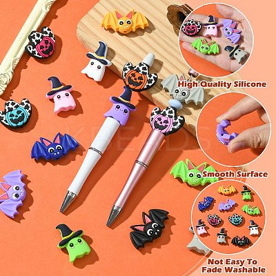 15Pcs 15 Styles Halloween Theme Silicone Focal Beads SIL-CJ0002-05-1