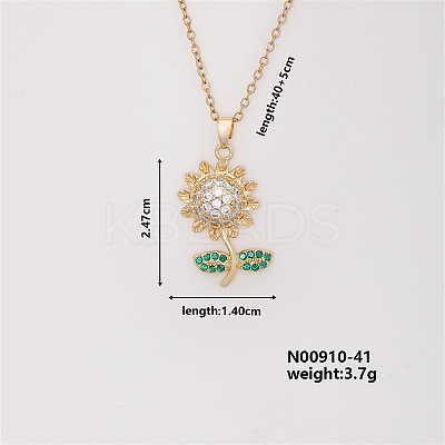 Shiny Sunflower Brass Micro Pave Cubic Zirconia Pendant Necklace for Women SR9149-4-1