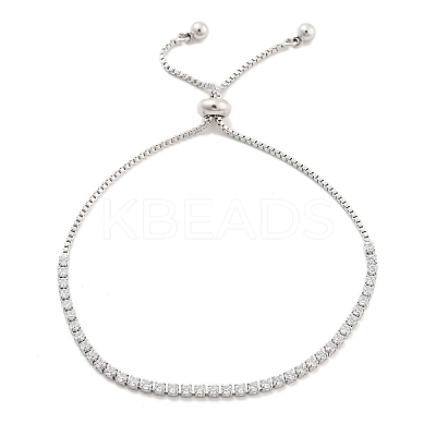 Brass Pave Clear Cubic Zirconia Flat Round Box Chain Slider Bracelets BJEW-YWC0002-12A-P-1