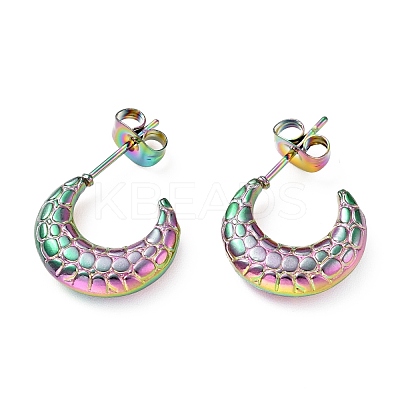 Ion Plating(IP) Rainbow Color 304 Stainless Steel Crescent Moon Stud Earrings EJEW-G293-10M-1