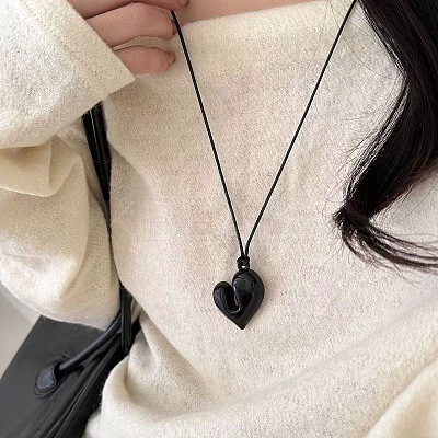 Heart Alloy Pendant Black Waxed Cord Necklaces FS-WGF806D-02-1