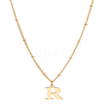 1Pc Brass Chain & 304 Stainless Steel Letter Pendant Necklaces NJEW-LP0001-35R-G-1