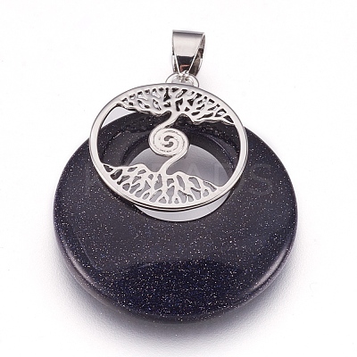Synthetic Blue Goldstone Pendants KK-F751-B20-1
