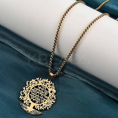 201 Stainless Steel Hollow Tree of Life Pendant Box Chain Necklaces LS-NJEW-M086-04G-1