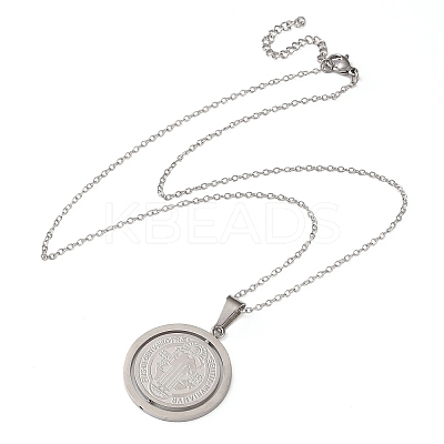 304 Stainless Steel Rotatable Saint Benedict Medal Pendant Necklaces for Women NJEW-G187-01P-1