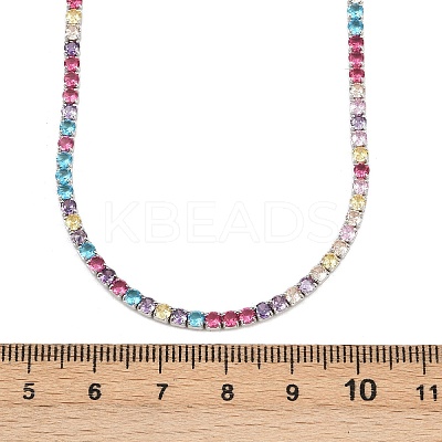 925 Sterling Silver Pave Colorful Cubic Zirconia Tennis Necklaces for Women NJEW-C096-01A-P01-1