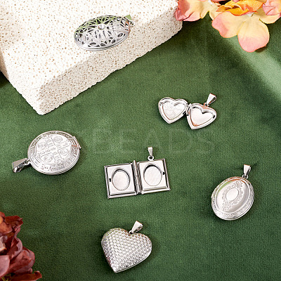 6Pcs 6 Styles 316 Stainless Steel Locket Pendants STAS-TA0003-24-1