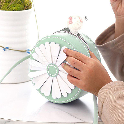 DIY Sew on PU Leather Daisy Flower Pattern Round Multi-Use Crossbody/Shoulder Bag Making Kits DIY-WH0297-56C-1