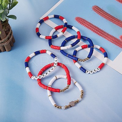 7Pcs 7 Style Word Independent Free Polymer Clay Heishi Surfer Stretch Bracelets Set BJEW-SW00039-1