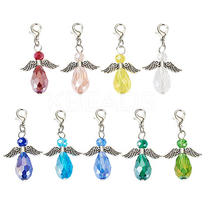Angel Glass & Alloy Pendant Decoration HJEW-TAC0055-1