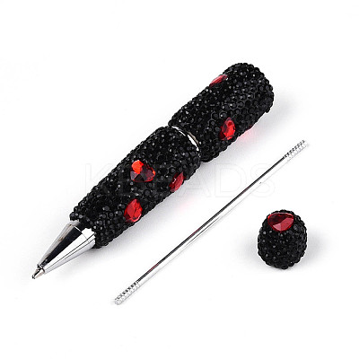 Heart Resin & Polymer Clay Pave Rhinestone Ball-Point Pen AJEW-T013-03B-1