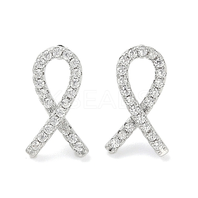 Rack Plating Brass Micro Pave Clear Cubic Zirconia Stud Earrings for Women EJEW-M260-15P-1