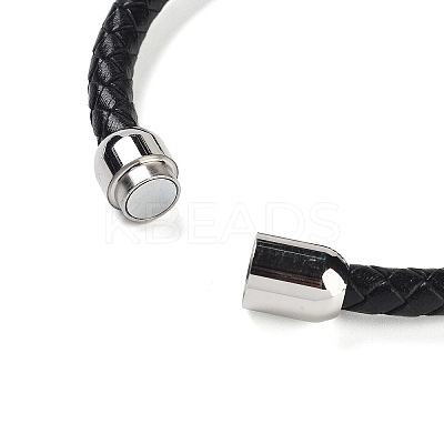 Natural Citrine Round Bead Braided Leather Cord Bracelets for Men Women BJEW-A009-11P-02-1