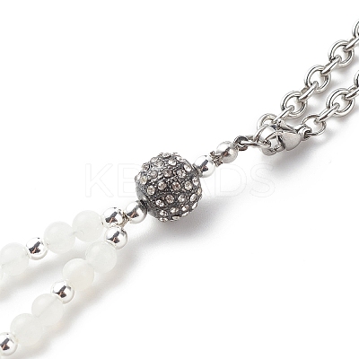 Natural White Moonstone & Alloy Rhinestone Round Beaded Pendant Decorations HJEW-JM00806-1