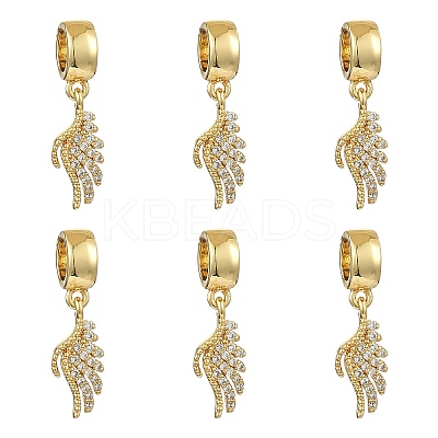 6Pcs Brass Micro Pave Clear Cubic Zirconia European Dangle Charms KK-CJ0002-75-1