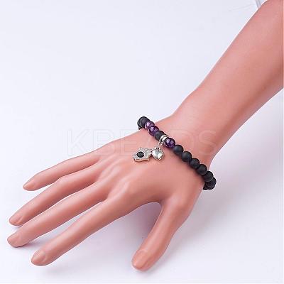 Natural Amethyst Bead Charm Bracelets BJEW-JB02694-04-1