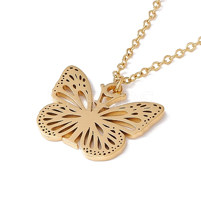 Initial Letter with Butterfly Pendant Necklace NJEW-C026-01G-I-1