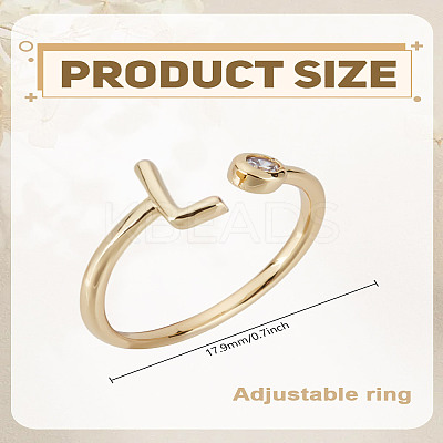 1Pc Brass Micro Pave Clear Cubic Zirconia Open Cuff Rings for Women RJEW-LP0002-37L-1