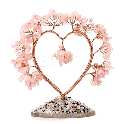 Natural Rose Quartz Chips Heart Tree Decorations PW-WG86934-03-1