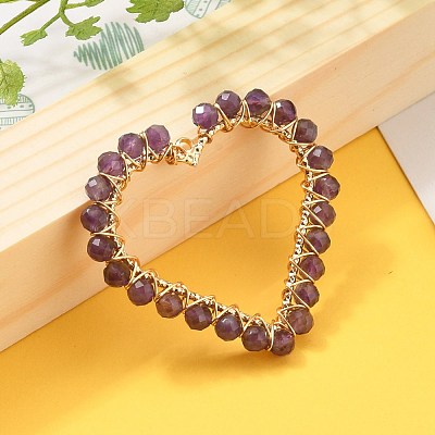 Heart Natural Faceted Amethyst Pendants PALLOY-JF00511-02-1
