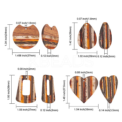 8Pcs 4 Styles Transparent Resin & Walnut Wood Stripe Pendants RESI-CJ0001-218-1