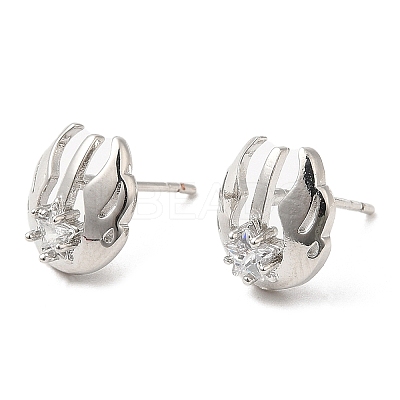 Rack Plating Brass Pave Clear Cubic Zirconia Wing Ear Studs for Women EJEW-Q770-05P-1