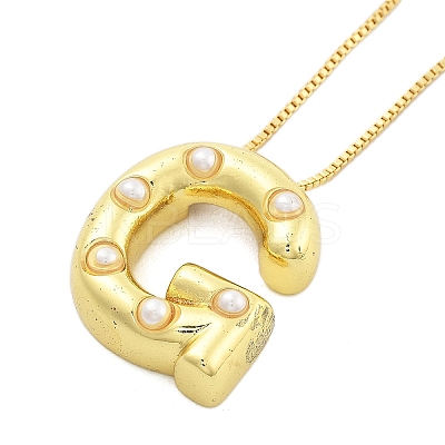 Brass & Plastic Pearl Letter Pendant Box Chain Necklaces for Women NJEW-U017-01G-07-1