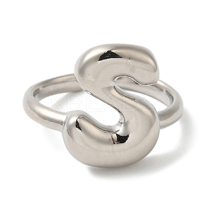 Initials Brass Open Cuff Ring for Women RJEW-N046-02S-P-1