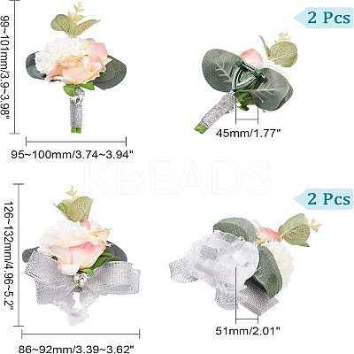 4pcs 2 Style Silk Ribbon Wrist Corsage AJEW-CA0002-74-1