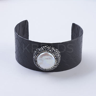 Handmade Snakeskin Leather Cord Cuff Bracelets BJEW-F073-A19-1
