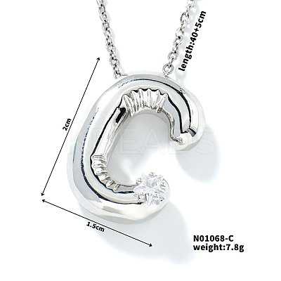 Brass Pave Clear Cubic Zirconia Shiny Balloon Letter Pendant Necklaces IT0451-3-1