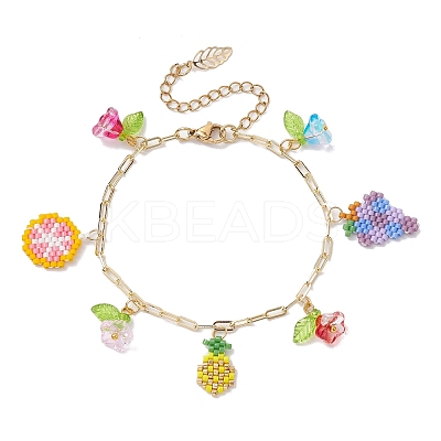 Fruit & Flower Glass Seeds Charm Bracelets BJEW-MZ00051-1