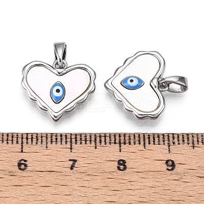 Brass Pave Natural Shell Heart Pendants KK-N258-07P-1