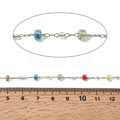 Handmade 304 Stainless Steel Chains with Faceted Rondelle Glass Beads CHS-K020-15G-1