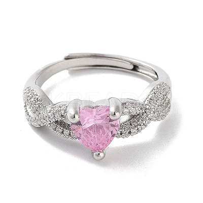 Rack Plating Brass Micro Pave Cubic Zirconia Adjustable Rings RJEW-D025-14P-02-1