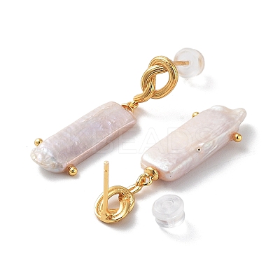 Rectangle Natural Pearl Stud Earrings for Women EJEW-E303-39G-1