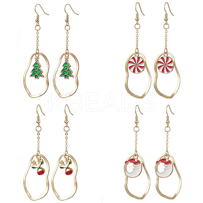 4 Pairs 4 Styles Christmas Alloy Enamel Dangle Earrings EJEW-JE06136-1