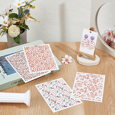 4Pcs 4 Styles Flower Pattern Ceramics Clay Water Transfer Paper DIY-PH0030-31-1