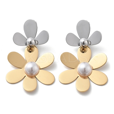 304 Stainless Steel Flower Stud Earrings for Women STAS-Z112-22GP-1