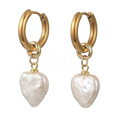 202 Stainless Steel & Natural Baroque Pearl Hoop Dangle Earrings EJEW-JE07334-1