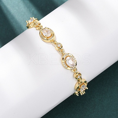 Oval Brass Micro Pave Cubic Zirconia Link Chain Bracelets for Women BJEW-D387-04G-07-1