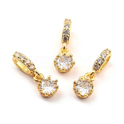 Brass Micro Pave Cubic Zirconia European Dangle Charms KK-A156-15G-RS-1