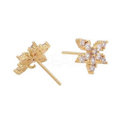 4 Pairs 2 Style Brass Micro Pave Clear Cubic Zirconia Stud Earring Findings KK-ZZ0001-06-1