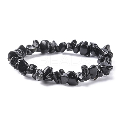 Natural Obsidian Chip Beads Stretch Bracelet for Women BJEW-AL00003-13-1