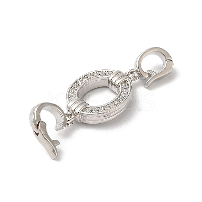 Rack Plating Brass Micro Pave Clear Cubic Zirconia Fold Over Clasps KK-A222-09P-1